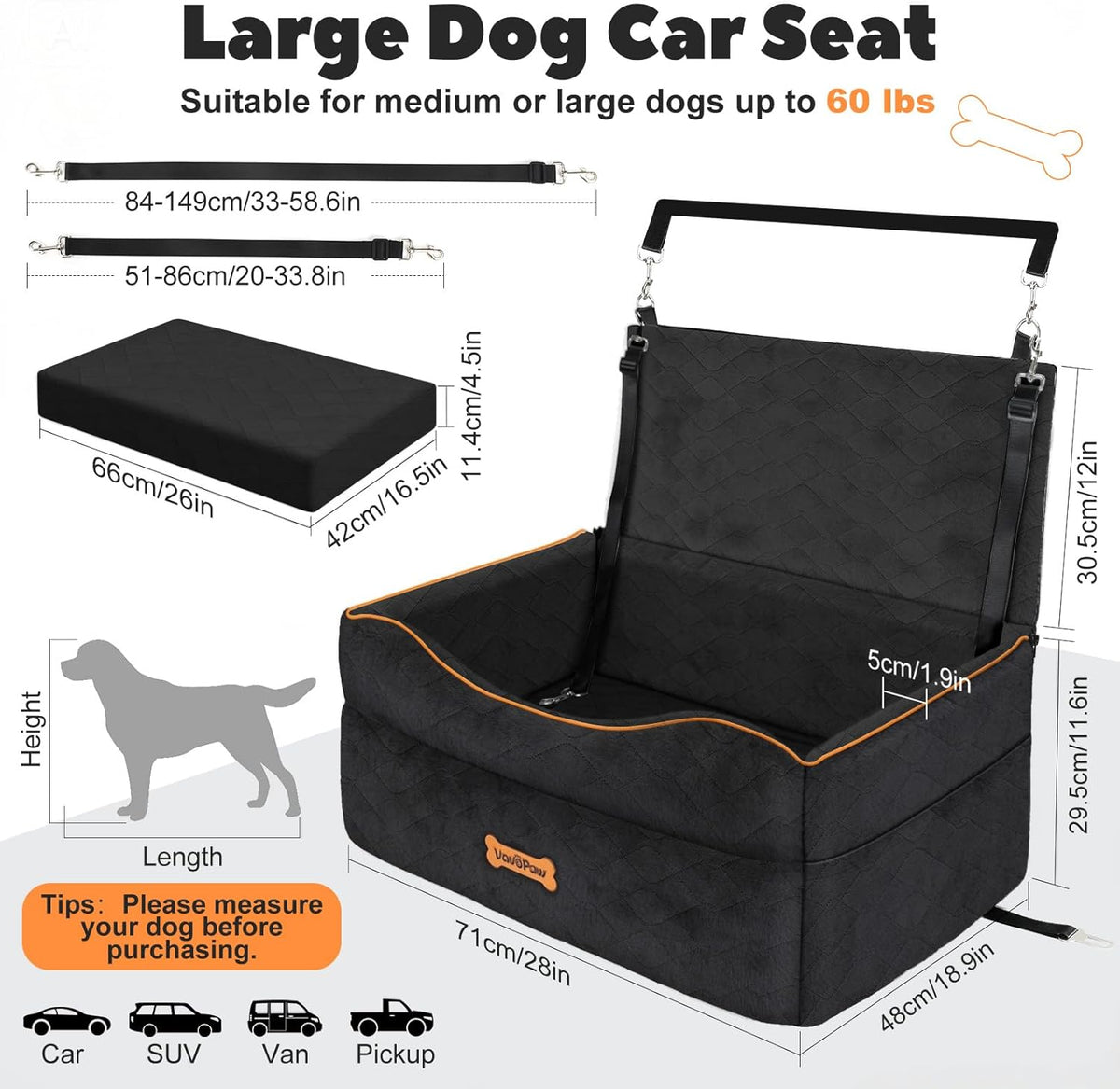 Medium Dog Car Seat, Dog Booster Seat Under 50Lbs or 2