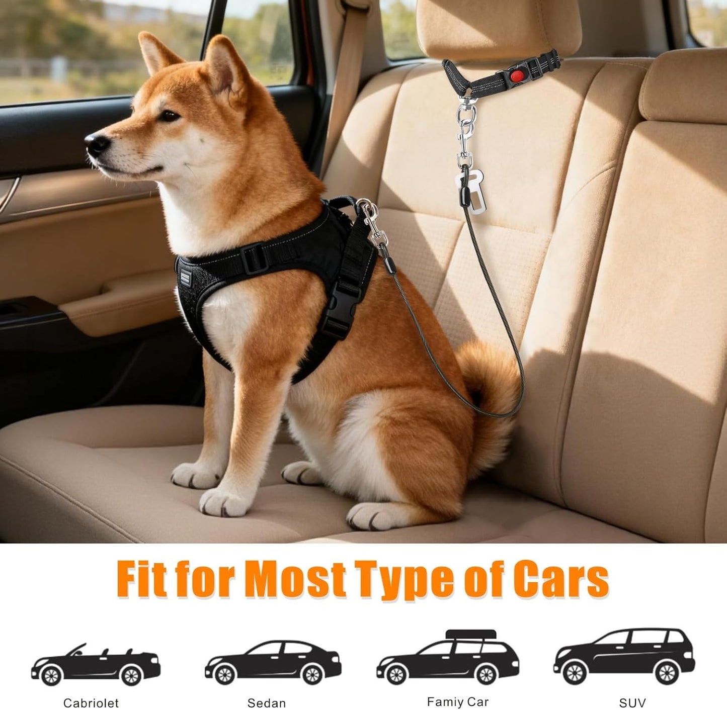 Dog Seat Belt for Car, 2 Pcs Stainless Steel Chew Proof Dog