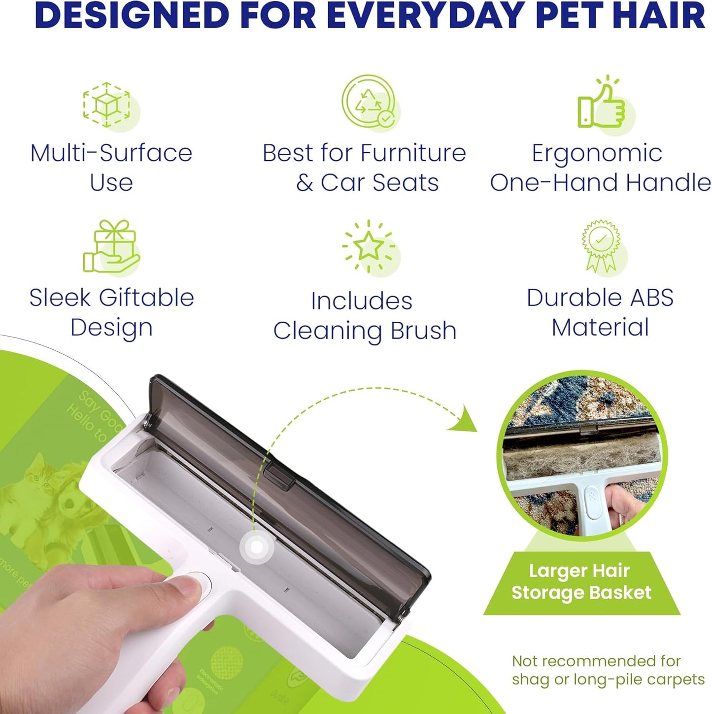 Pet Hair Removal Tool - Reusable Lint Roller for Dog & Cat