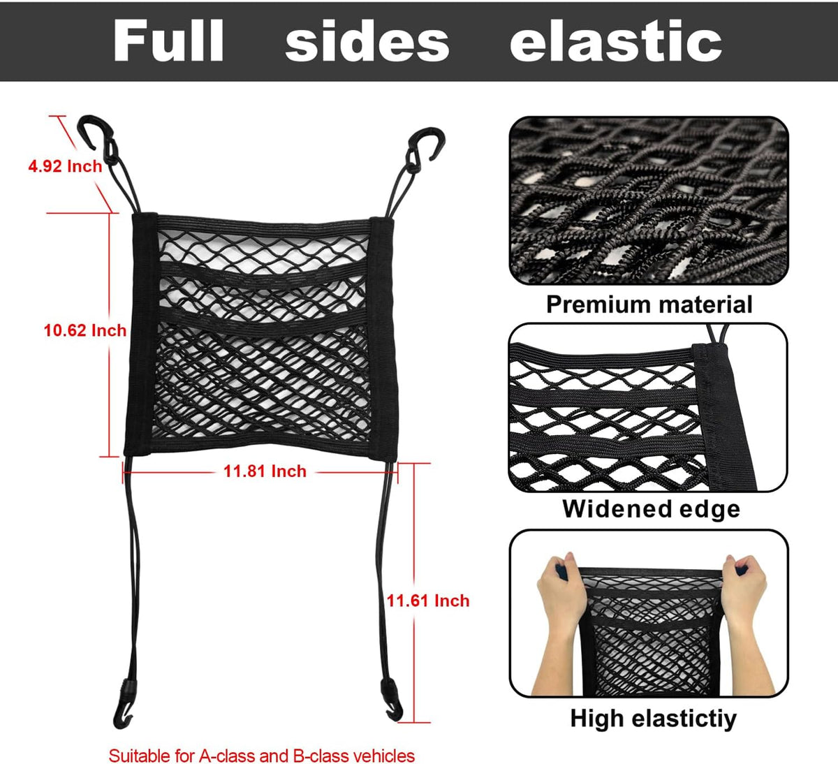3-Layer Car Mesh Organizer Storage Between Front Seats Kid Dog Pet Net Barrier Car Net Pocket Elastic Tissue Purse Holder Netting for SUV, Van