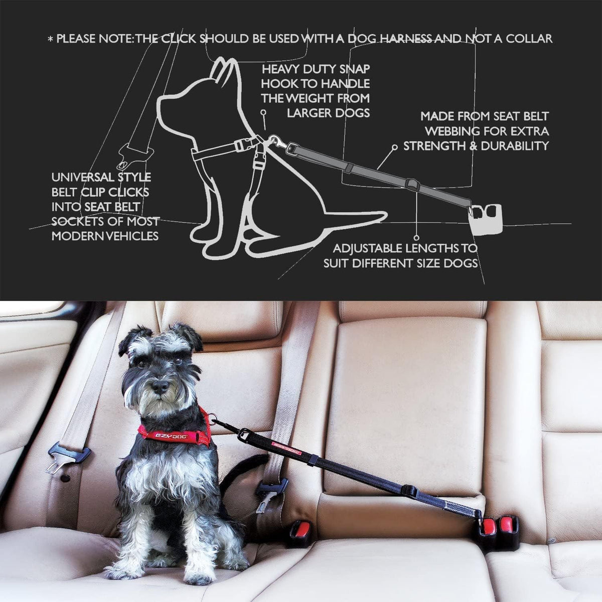 Click – Dog Seat Belt for Car, Dog Harness Adjustable