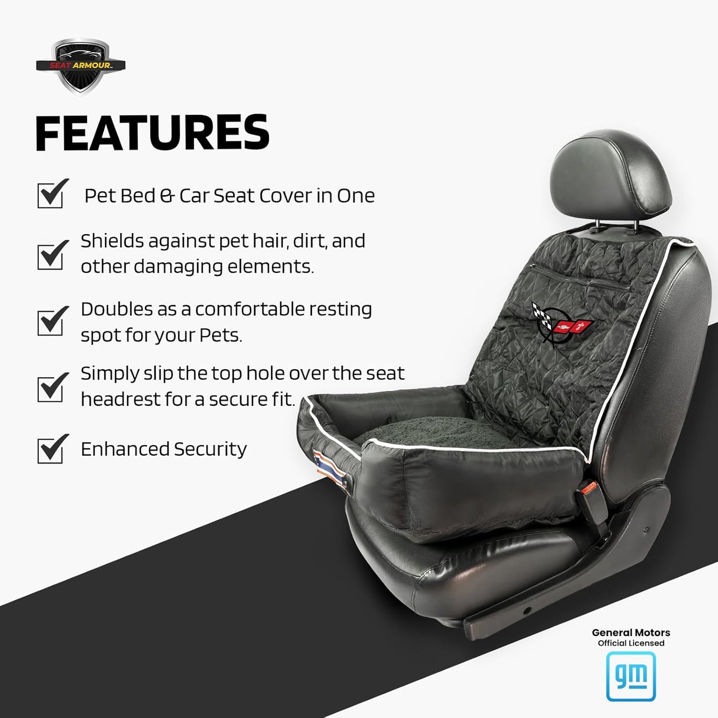 PetBed2GO, Corvette C5, Black Pet Bed Cushion & Car Seat