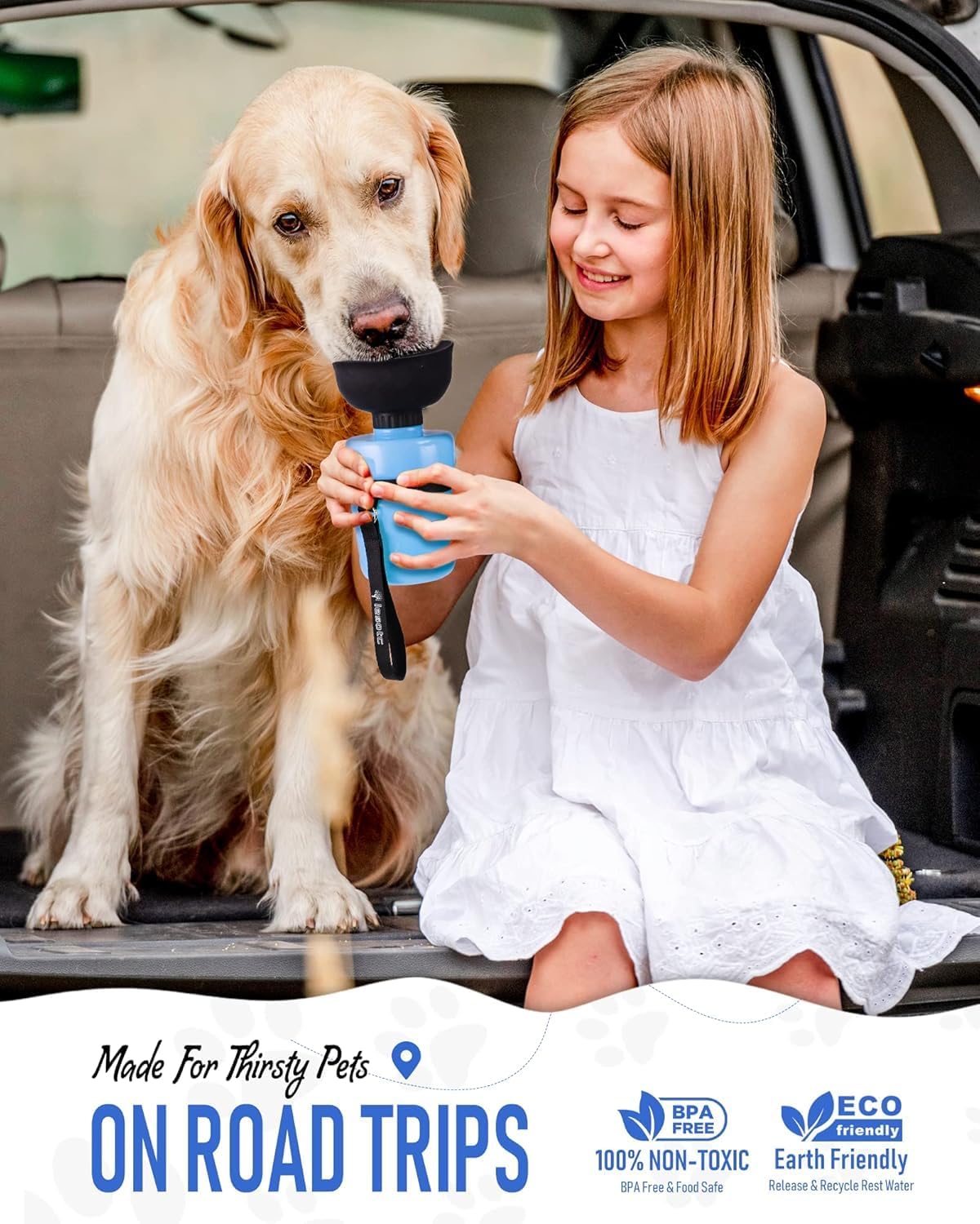 Dog Water Bottle, Portable Water Dispenser with Bowl, Leak