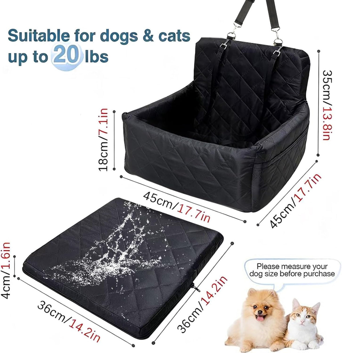 Dog Car Seat - -Warm Pet Travel Bed | Removable Washable