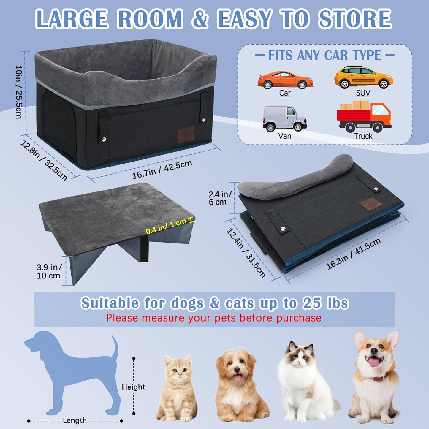 Dog Car Seat for Small Dogs, Detachable Washable Pet