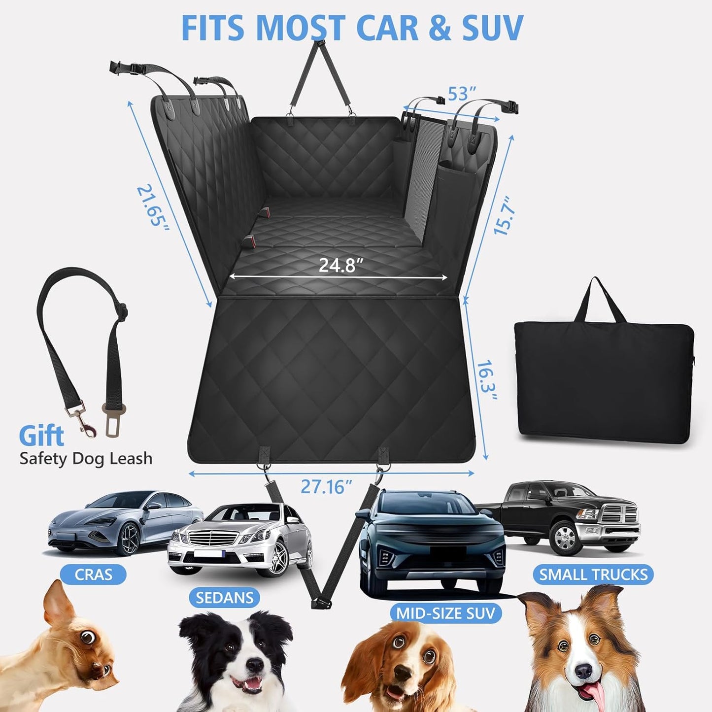 Back Seat Extender for Dogs, Dog Car Seat Cover for Back