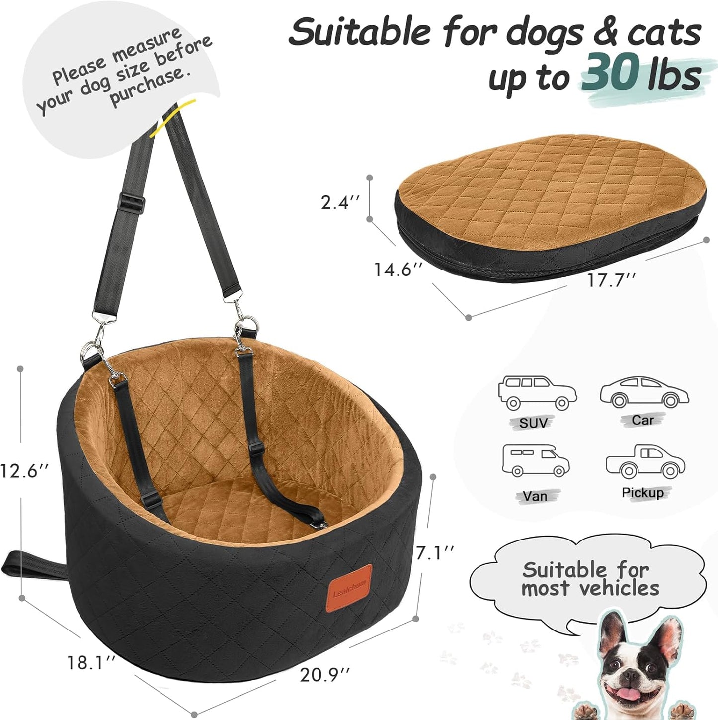 Dog Car Seat for Small Dogs Up to 30 Lbs,Ultra Soft Fabric