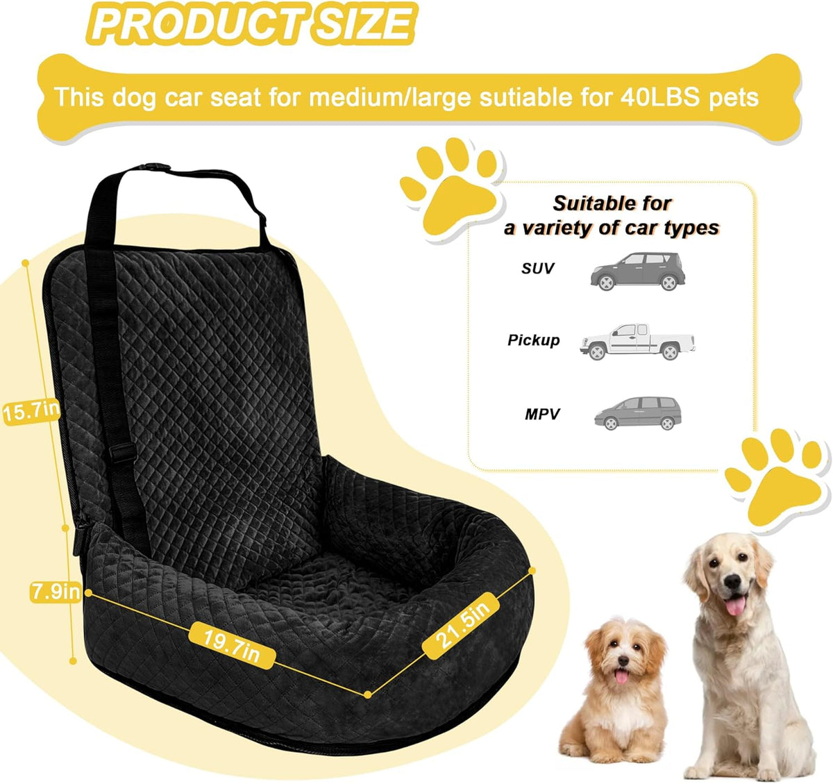 Dog Car Seat for Small Medium Dogs,Detachable Washable