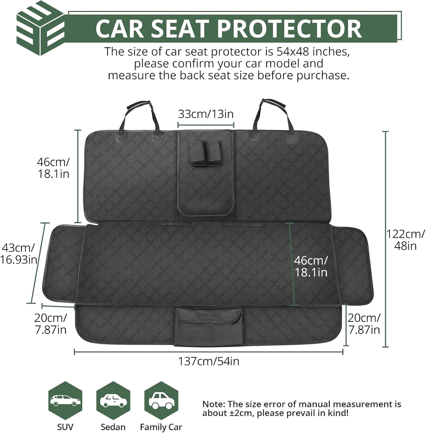 Dog Car Seat Cover for Back Seat - , Anti-Scratch, Nonslip