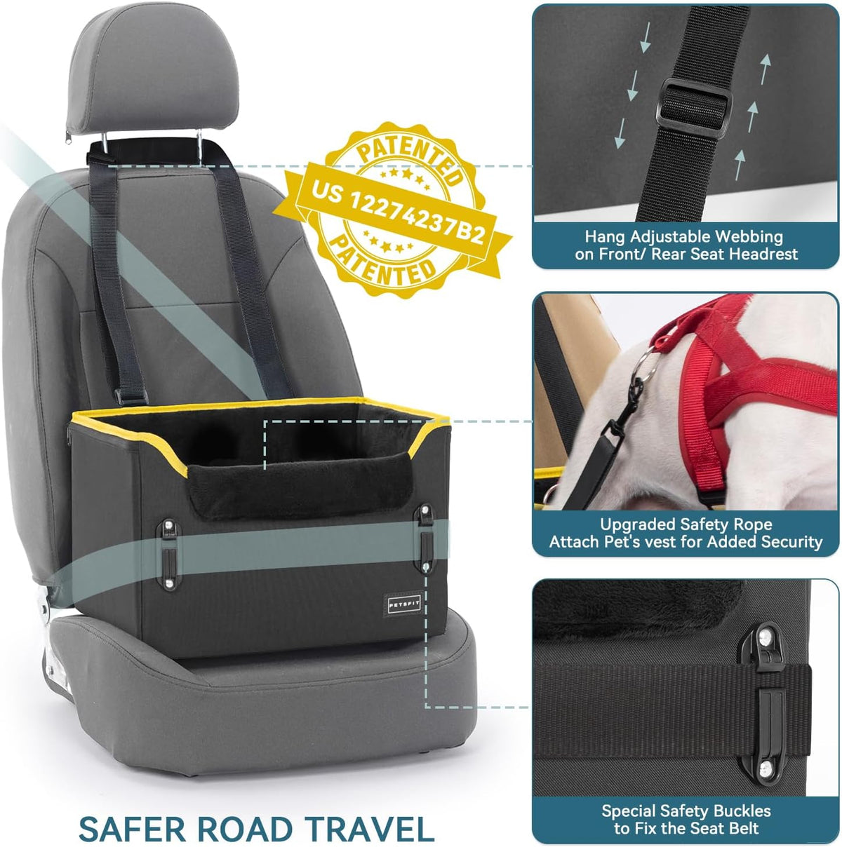 Small Dog Car Seat – Patented Safety Buckles – Safety