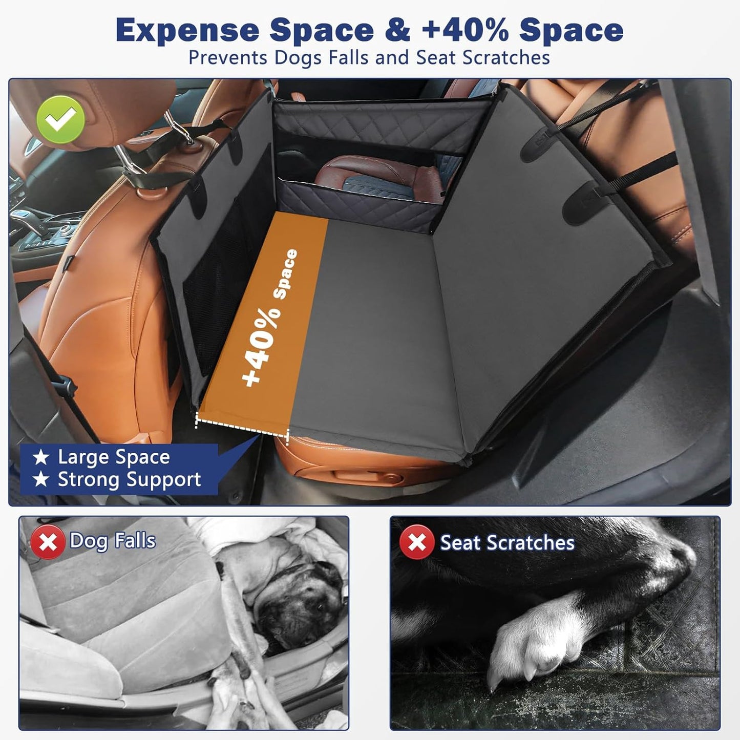 Dog Car Seat for Large Medium Dogs, Back Seat Extender