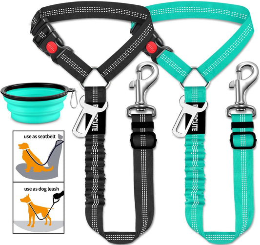 3 Piece Dog Car Seat Belt Set - Retractable Adjustable Pet