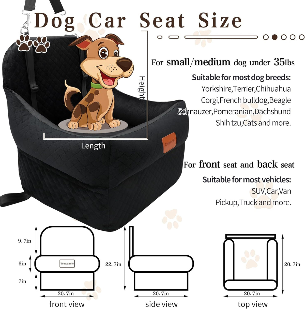 Dog Car Seat-Booster Car Seats with 7''Interior Height,Pet
