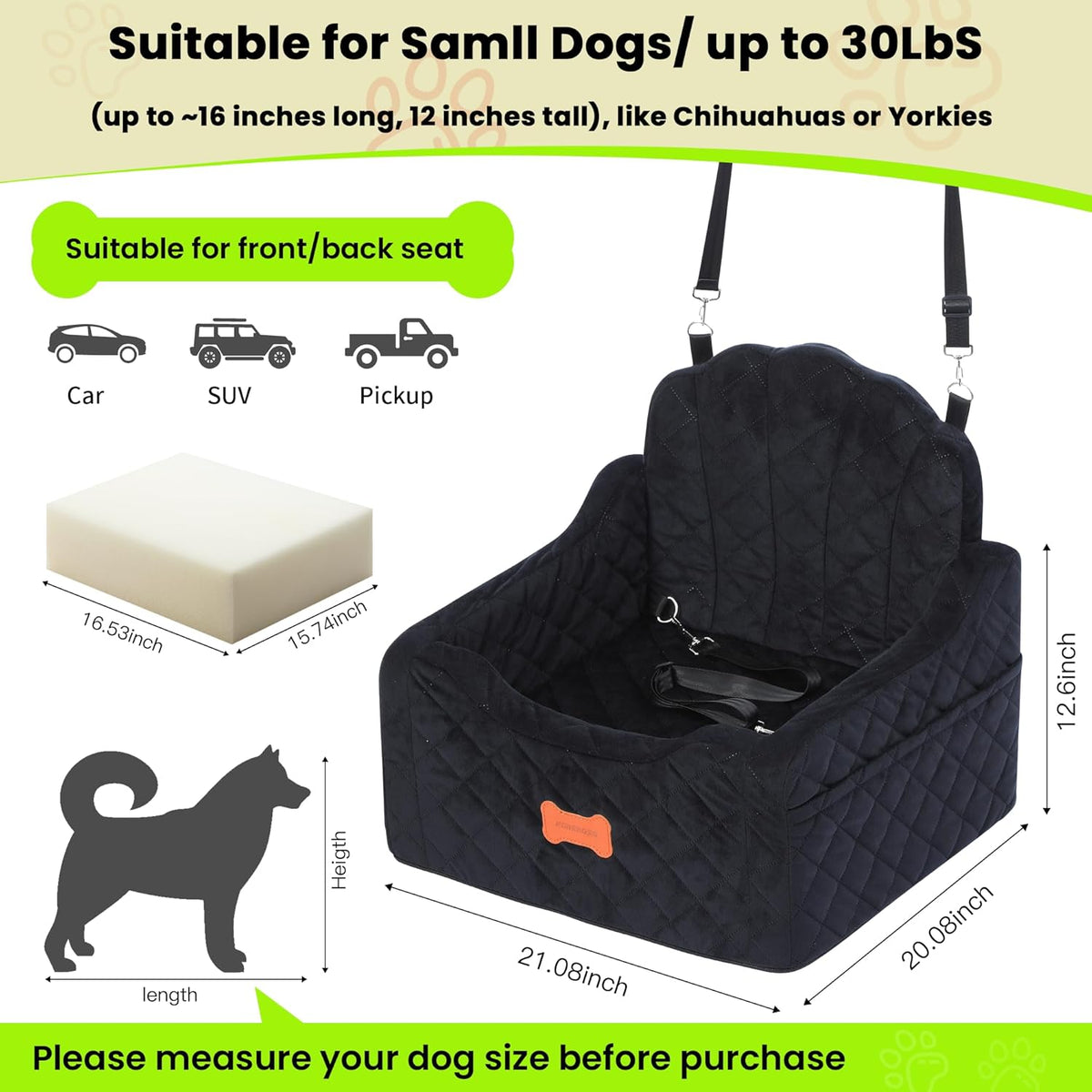 Dog Car Seat for Small Dogs Under 30lbs, Detachable