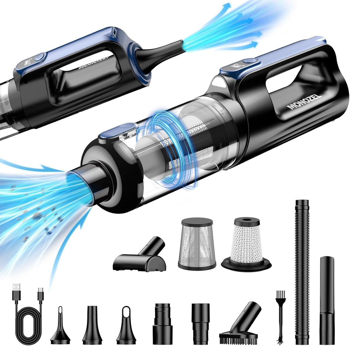 Car Vacuum Portable Cordless, 18000Pa 2 in 1 Vacuum