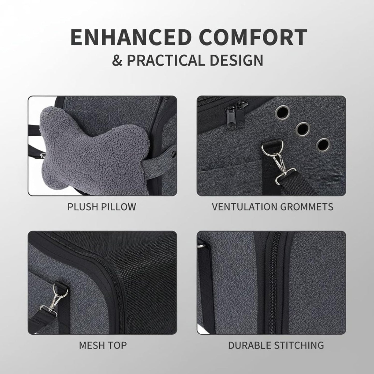 Dog Car Seat Center Console, 2-in-1, Gray, Plush Bone
