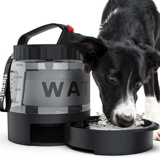 lesotc Portable Dog Water Bottle, 56oz Large Travel Water Bowl Dispenser for Dogs Camping Beach Walking Essentials, Big Pet Bottles Hiking Traveling Park Car Trips Accessories for On the Go, BPA Free