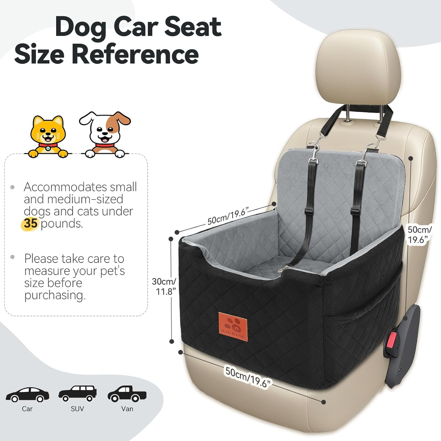 Dog Car Seat for Small/Medium Dogs Under 35lbs,Memory Foam