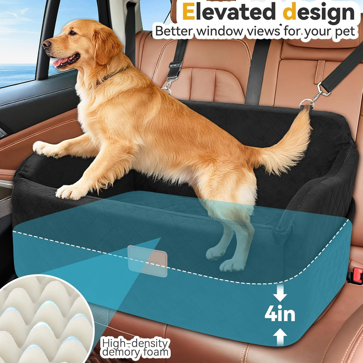 Dog Car Seat for Medium/Large Dogs, Memory Foam Pet Booster