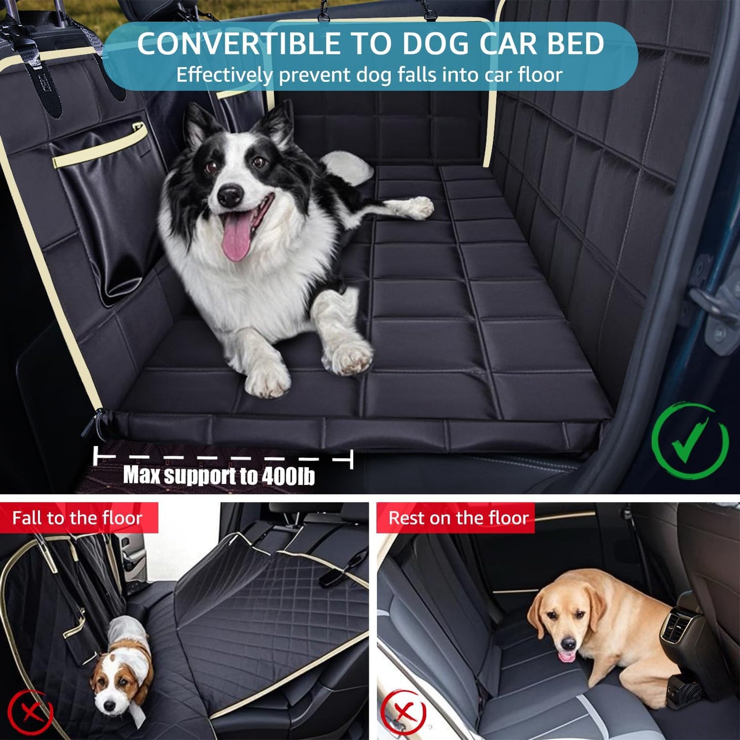 Heavy-Duty Dog Car Hammock with Mesh Window & Hard Bottom