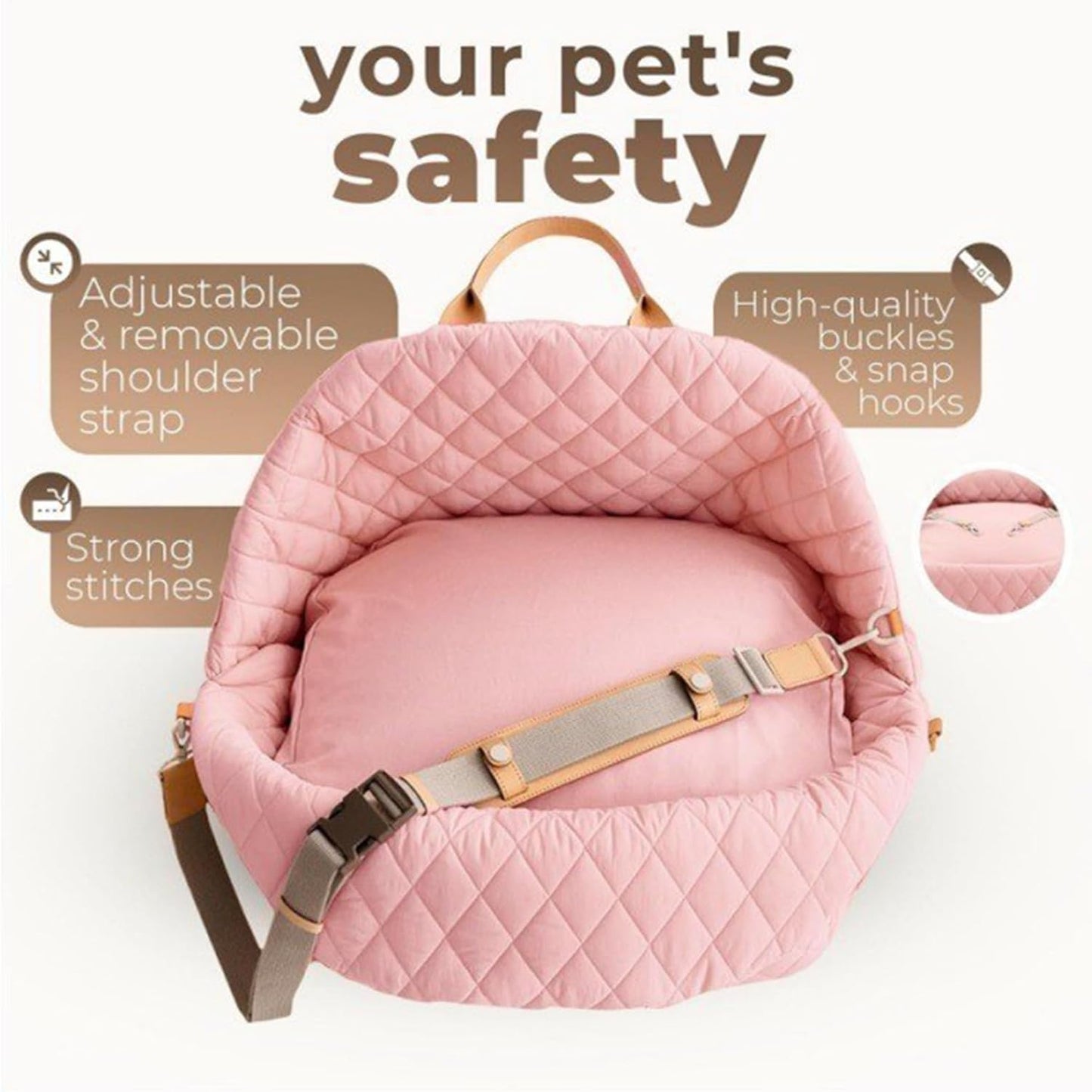Dog Car Seat,Adjustable Strap Soft Bed - Pet Car Seat Cat