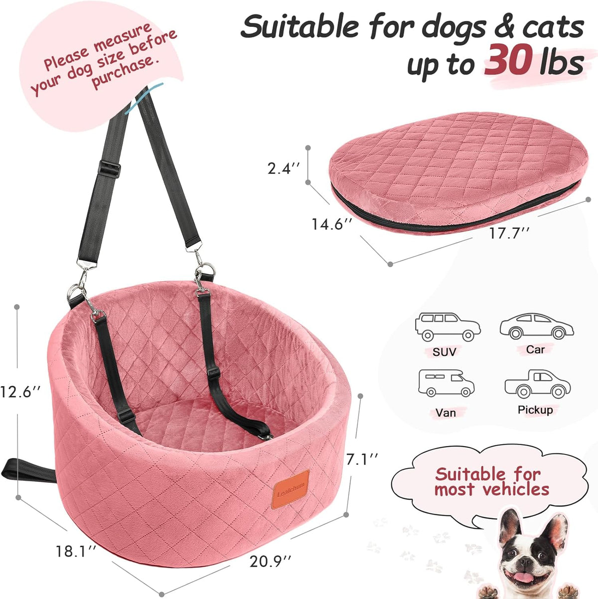 Dog Car Seat for Small Dogs Up to 30 Lbs,Ultra Soft Fabric