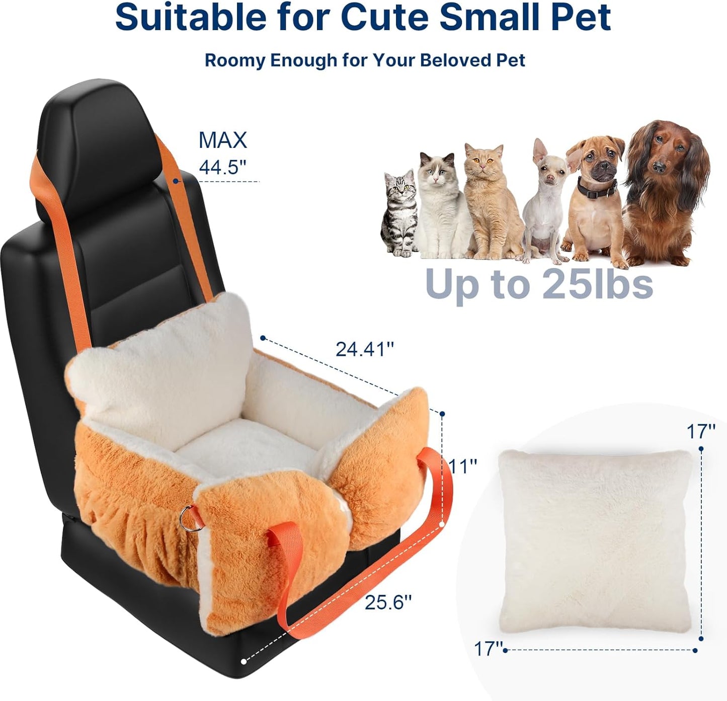 Fuzzy Dog Bed Car Seat, Easy to Carry Small Dog Car Seat