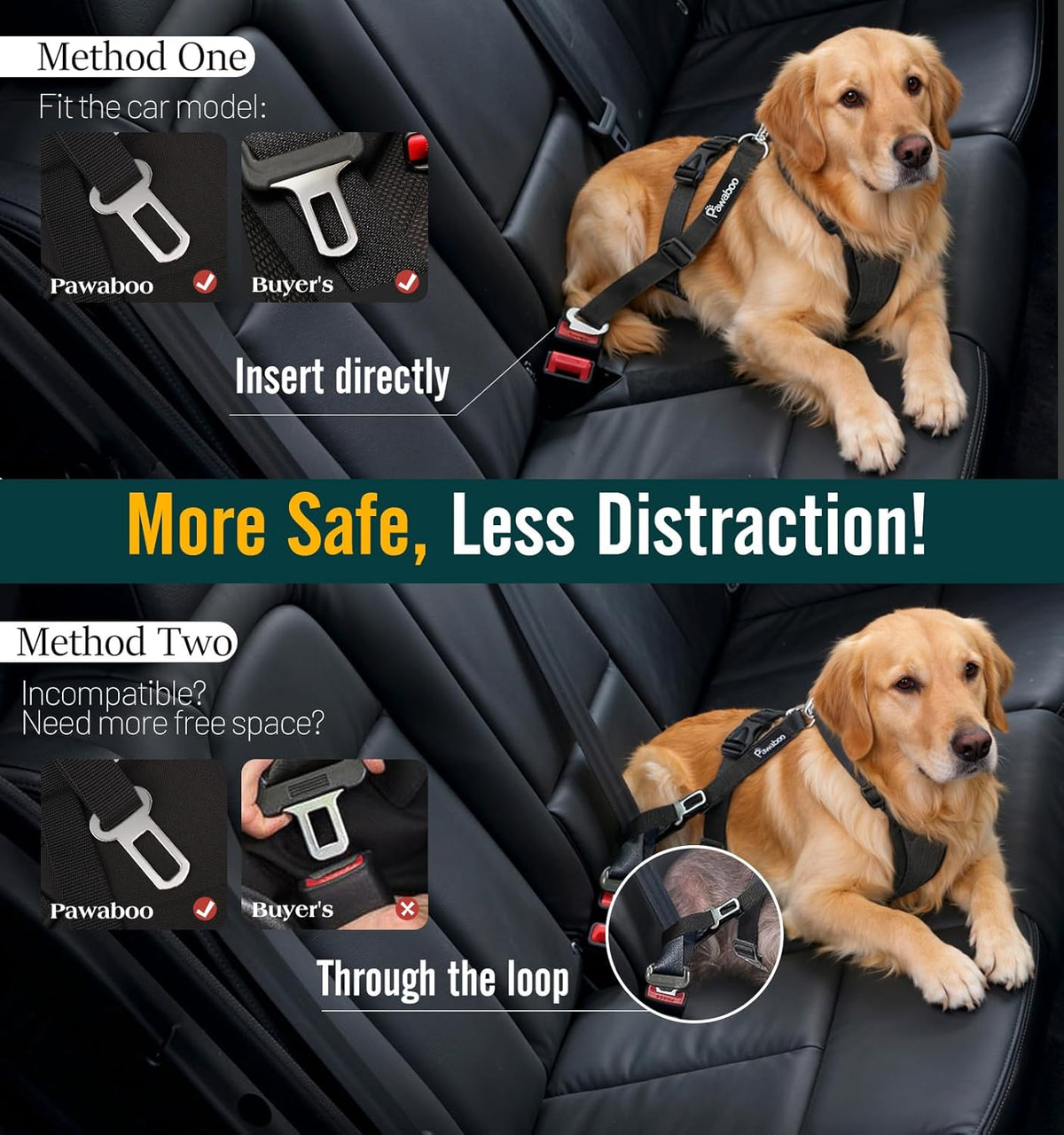 Breathable Dog Seat Belt Harness for Car, Adjustable Dog