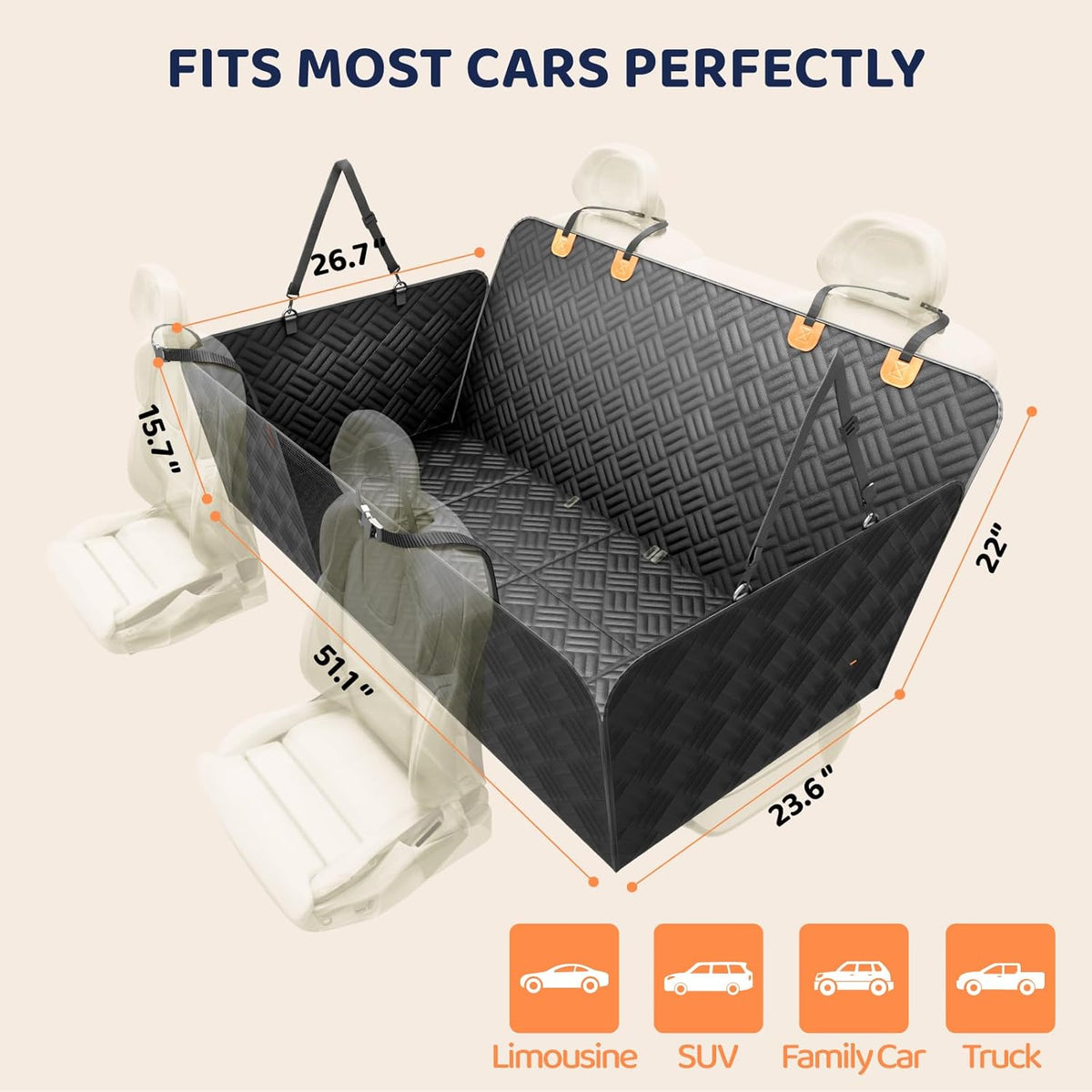 PROZAR Dog Car Seat Cover for Back Seat, Hard Bottom Back Seat Extender for Dog, Back Seat Pet Cover for Dogs - Supports 400lbs, Waterproof Heavy Duty Scratch Dog Hammock for Car SUV and Small Truck