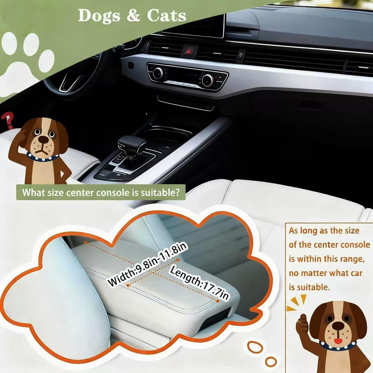 Console Dog Car Seat - Portable Dogs Armrest Booster Seat