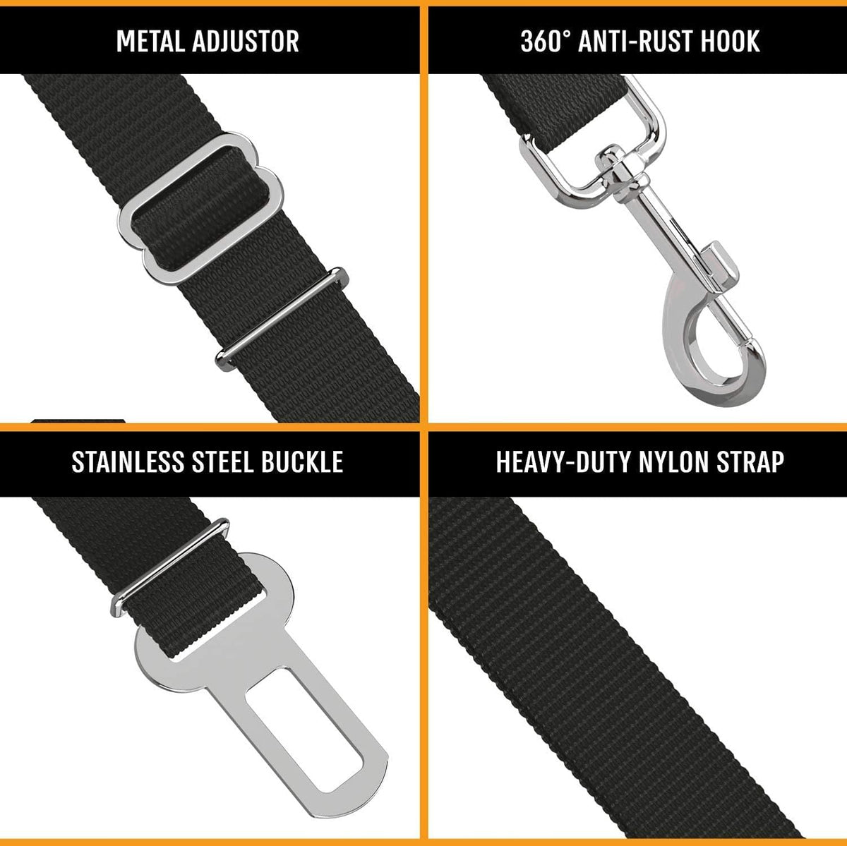 Active Pets Black Car Seat Belt for Dogs 2 Pack, Attaches to Harness & Collar, Adjusts 18" - 24" Safety & Comfort Travel Restraint System Fits Small - Large Pups, Seatbelt Pet Supplies & Accessories