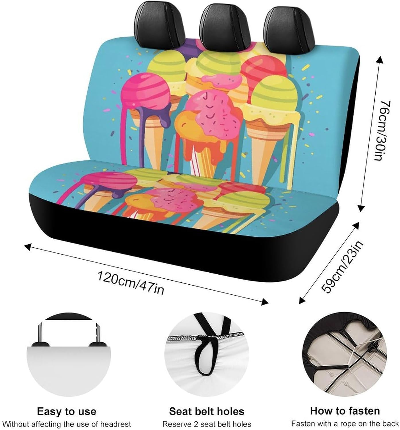 Colorful Ice Cream Dog Car Seat Covers Waterproof Truck