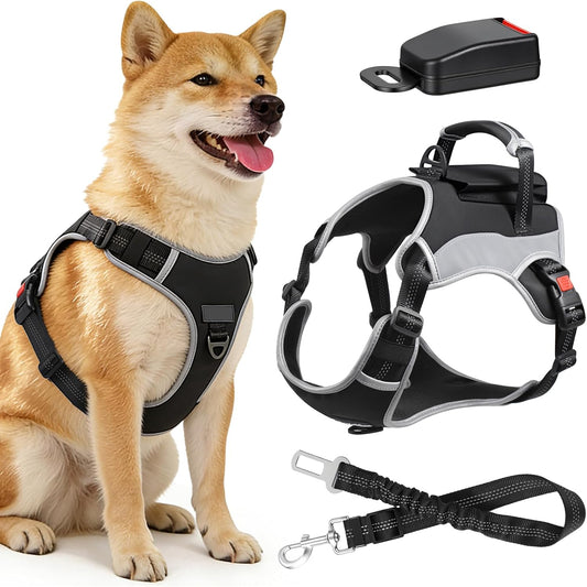 Dog Harness with Seat Belt Attachment, No Pull Adjustable