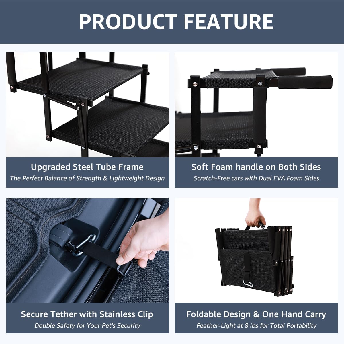 Foldable Dog Stairs for Large Dogs - Extra Wide Pet Ramp