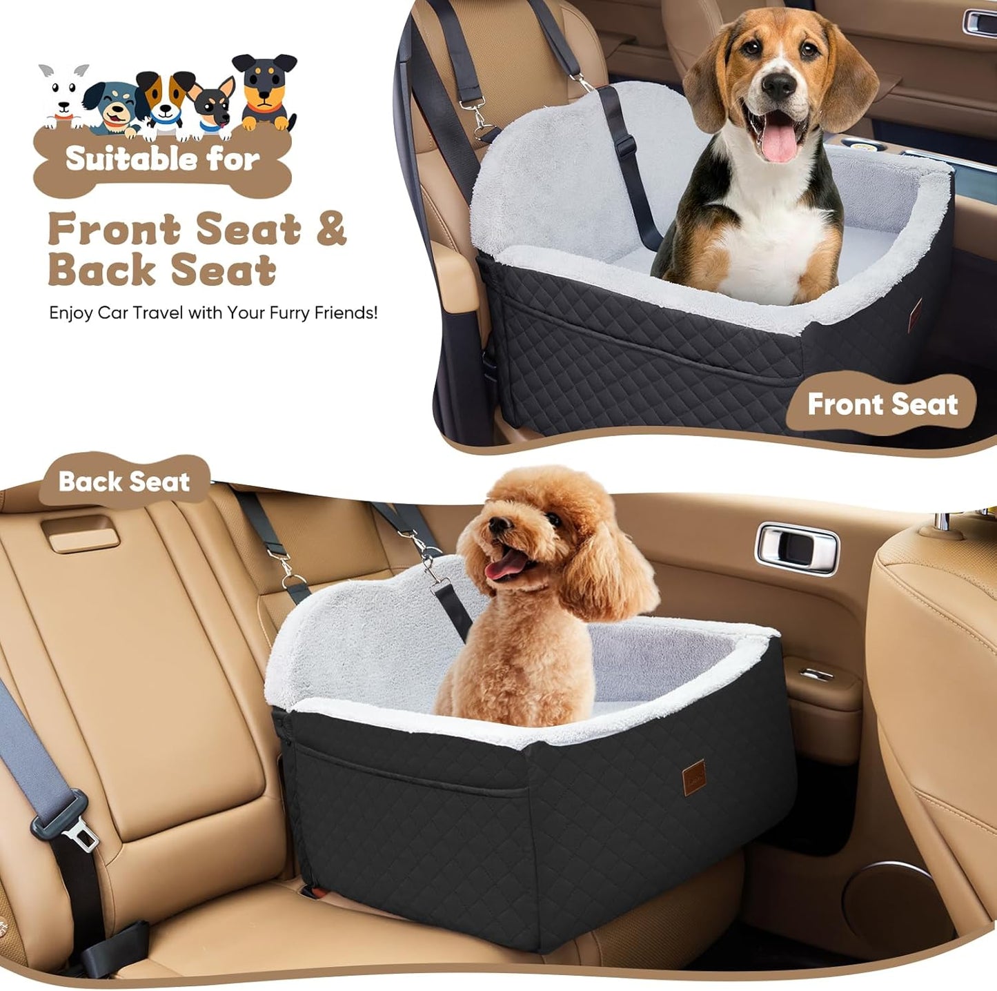 Dog Car Seats for Small Dogs, Detachable Dog Booster Car