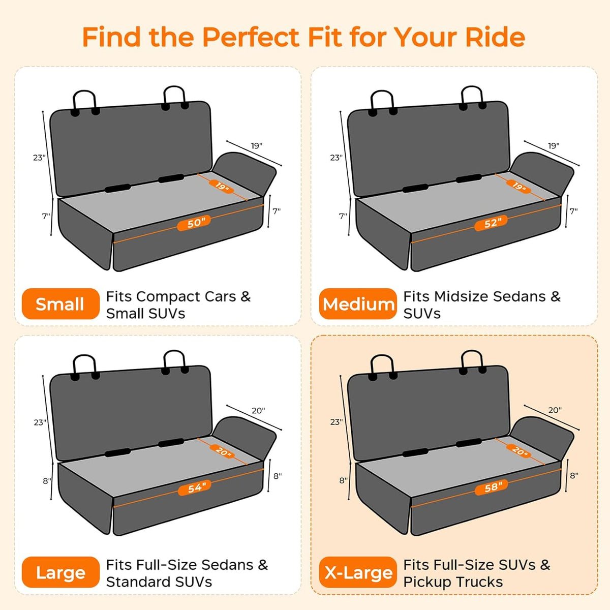 Dog Car Seat Cover for Back Seat - Waterproof Non-Slip Car
