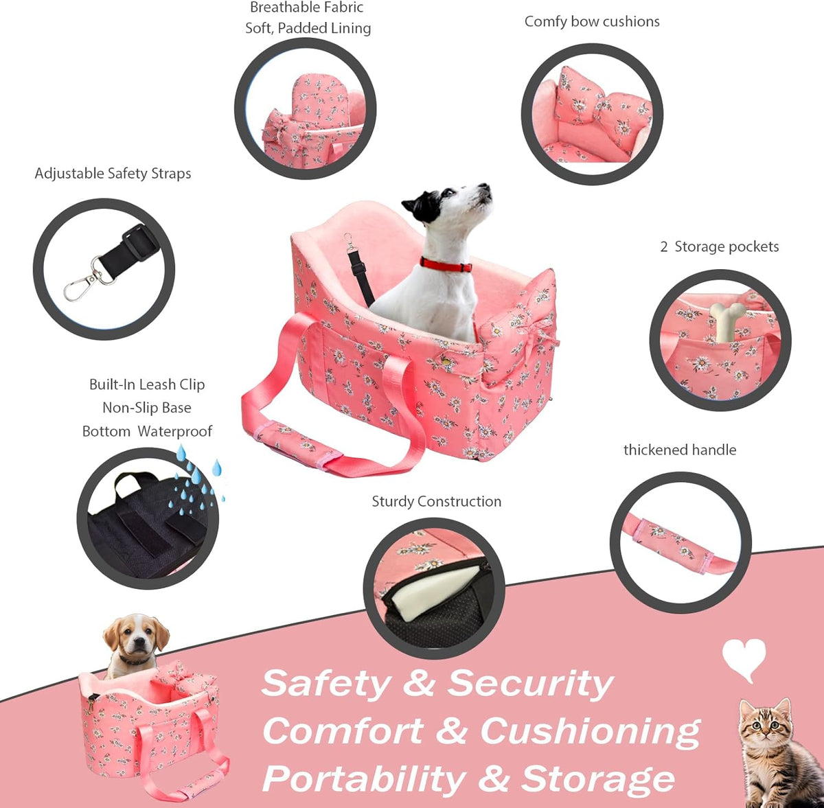Console Dog Car Seat - Portable Dogs Armrest Booster Seat