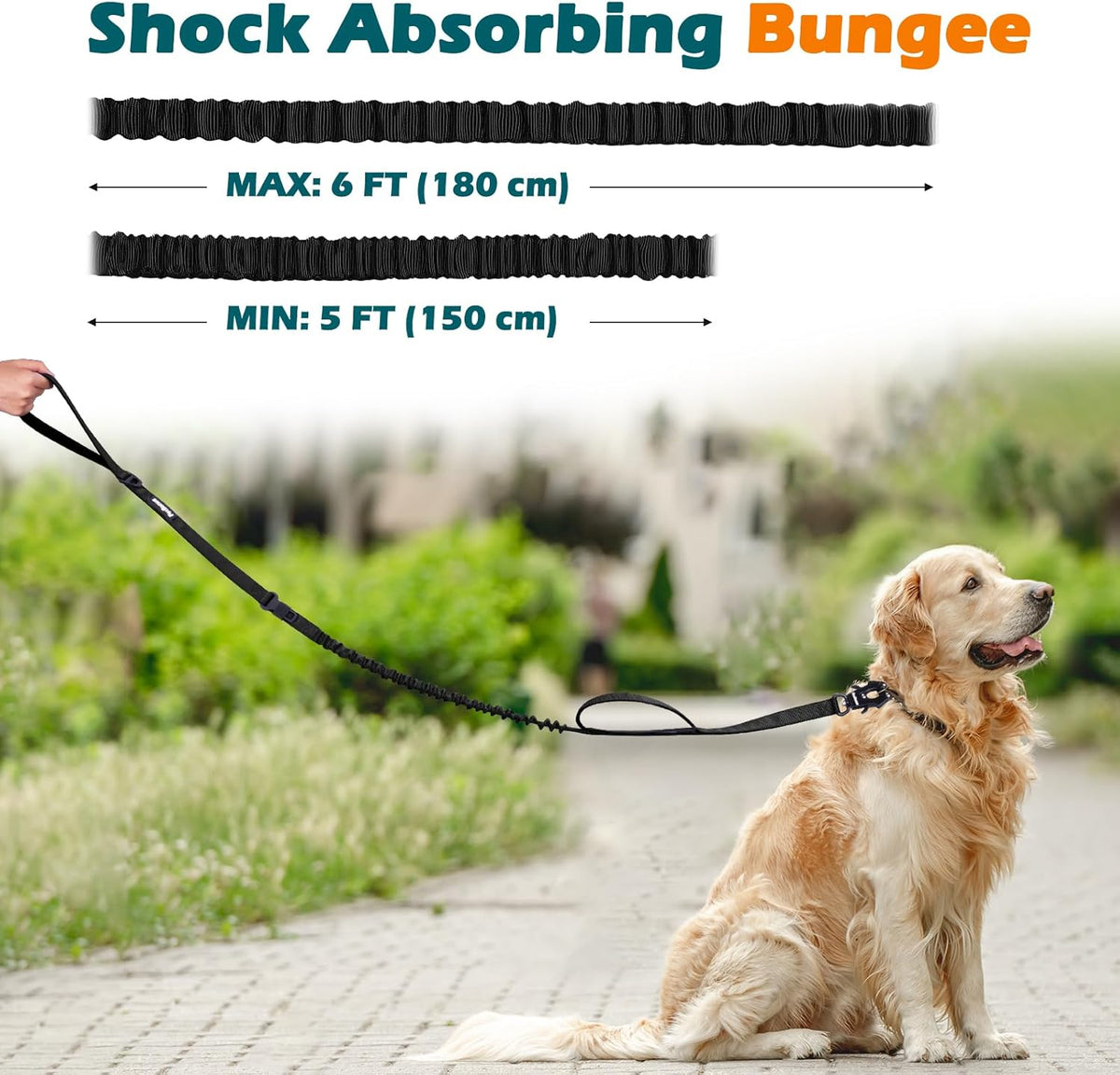 Heavy Duty Tactical Dog Leash, 5 FT Bungee Shock Absorption