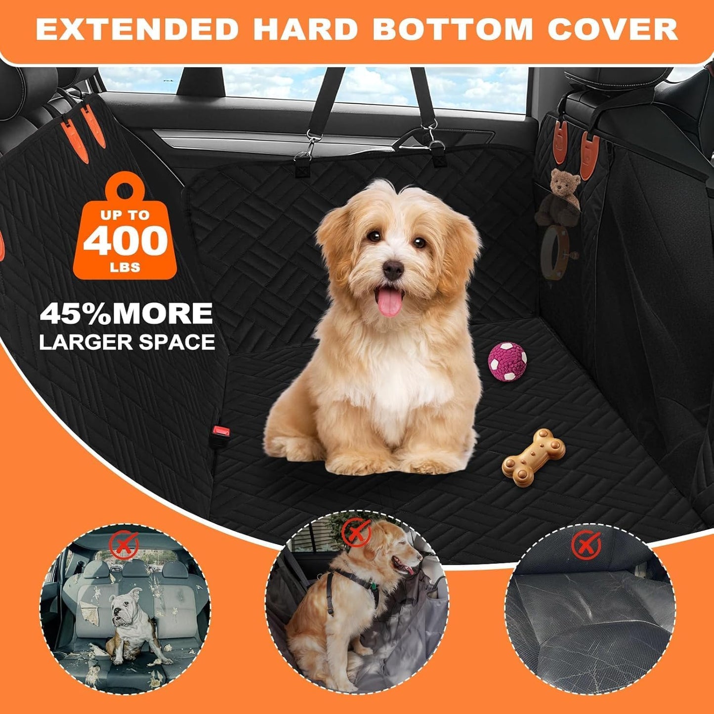 Dog Car Seat Cover for Back Seat, Hard Bottom Back Seat