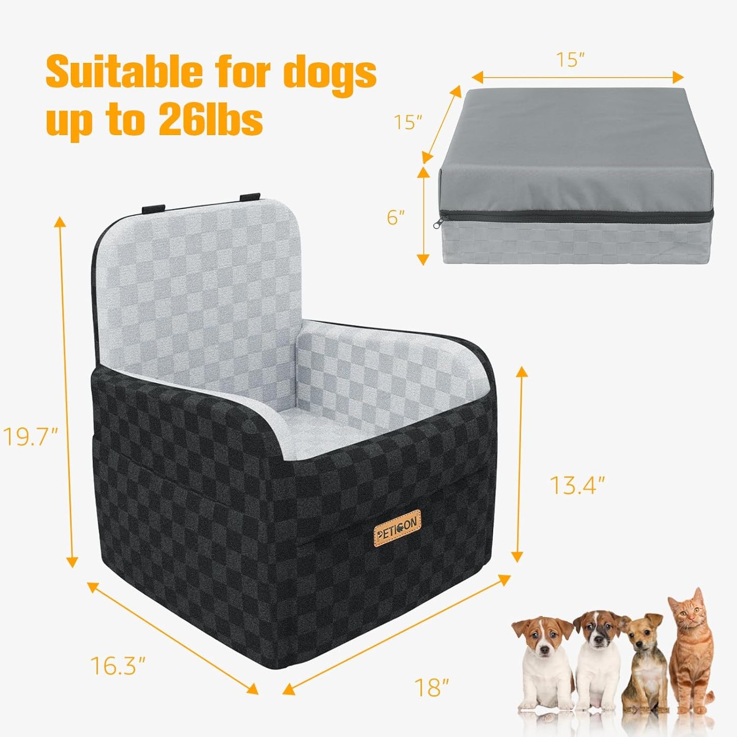 Waterproof Dog Car Seat for Small Medium Dogs, 6in Memory