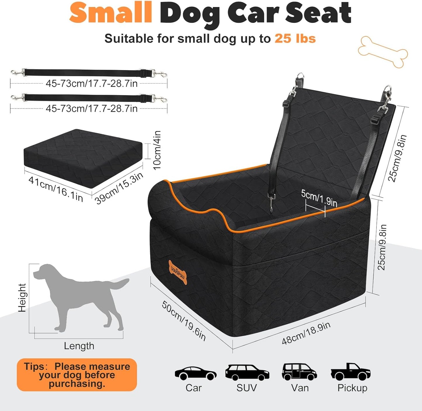 Small Dog Car Seat, Waterproof Dog Booster Seat with Thick