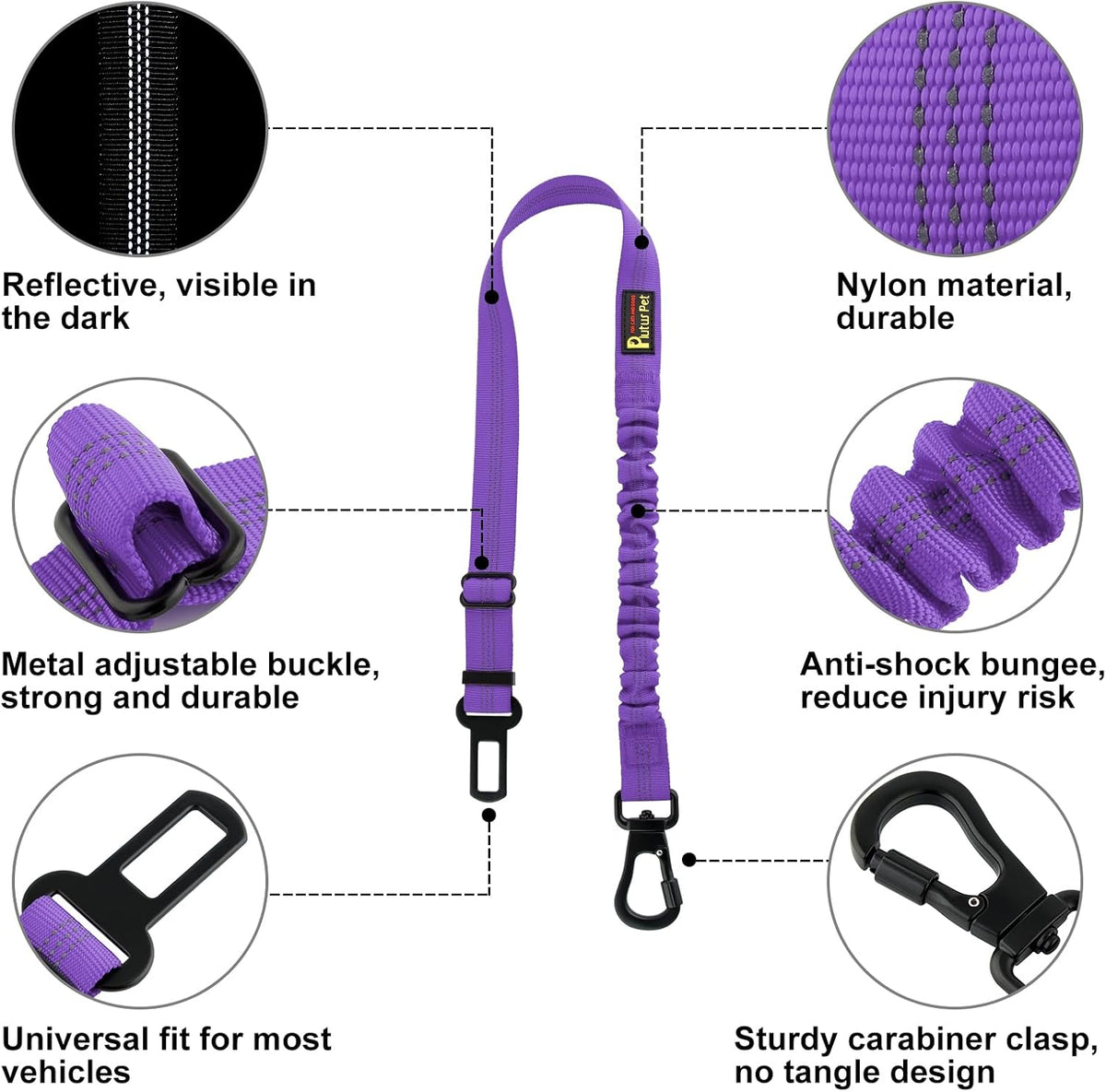 Dog Seat Belt for Car, Adjustable Dog Car Harness with
