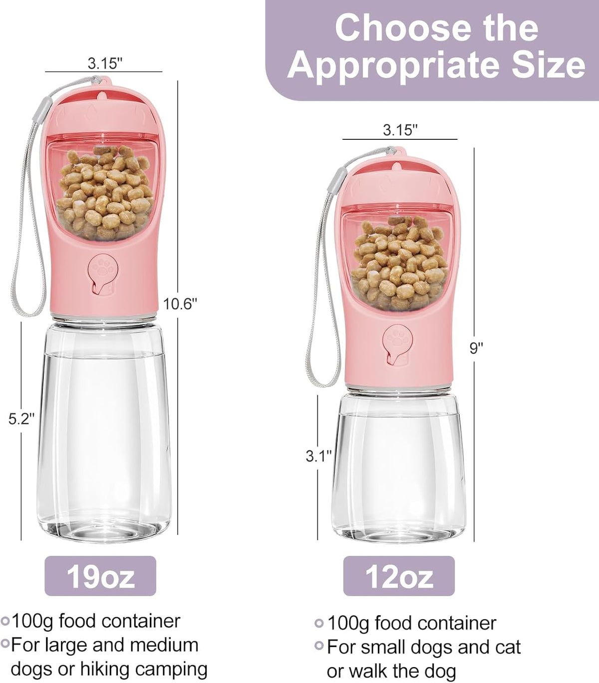 Dog Water Bottle, Portable Water Bottle with Food Container