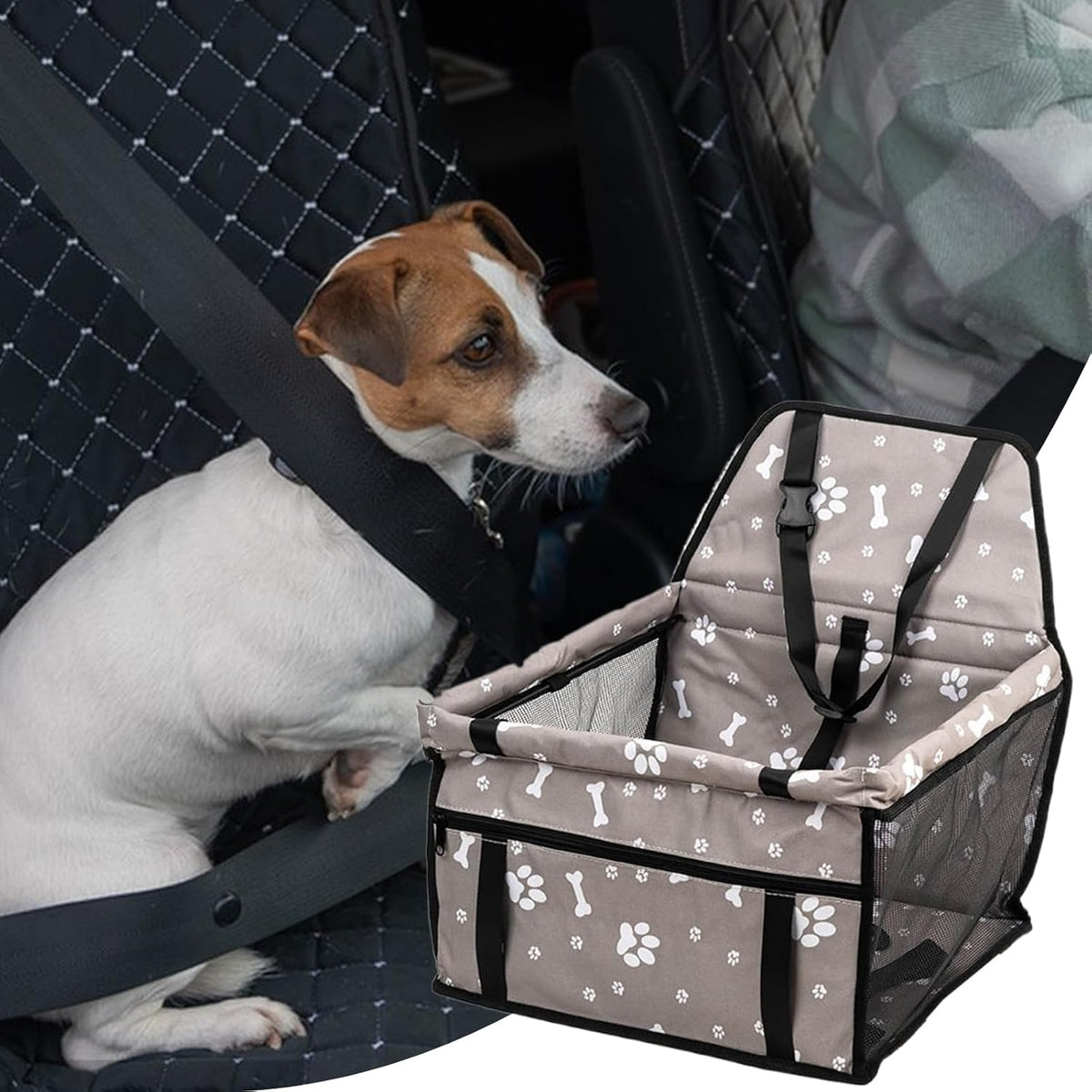 Portable Dog Booster Car Seat, Foldable Puppy Carseat with