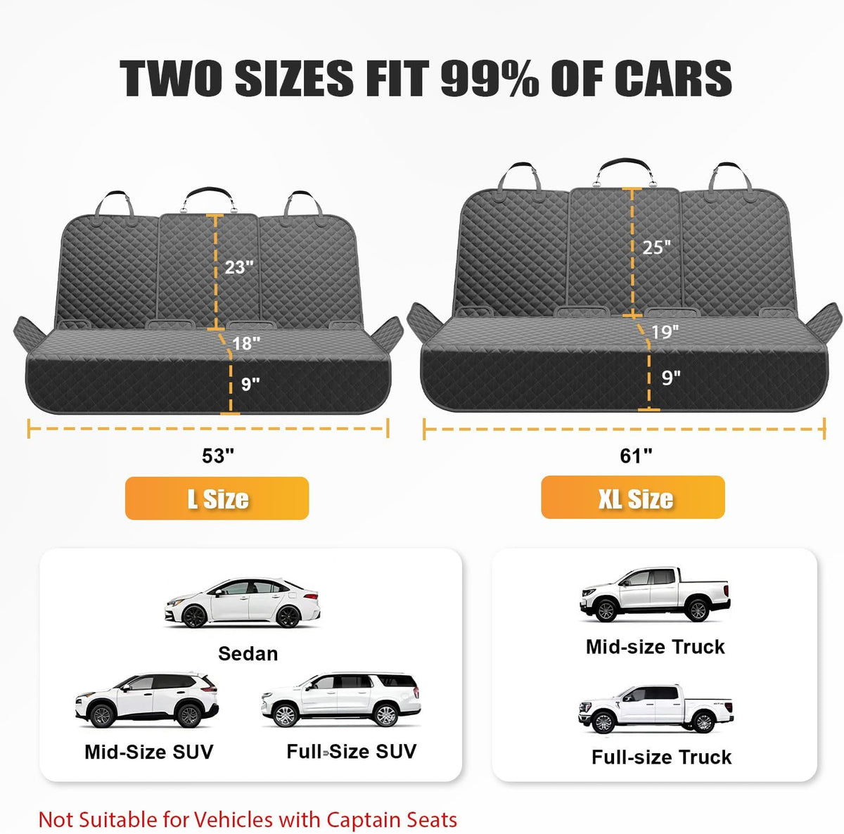 Dog Car Seat Cover for Back Seat, Waterproof Pet Car Seat