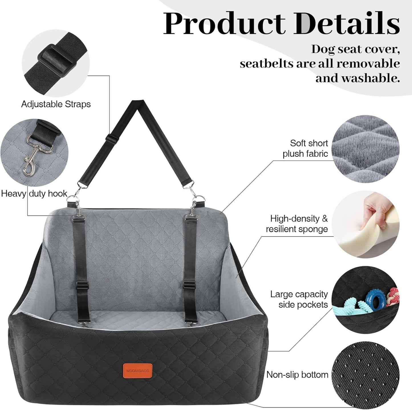 Dog Car Seat for Medium & Large Dogs Up to 55lbs, Memory
