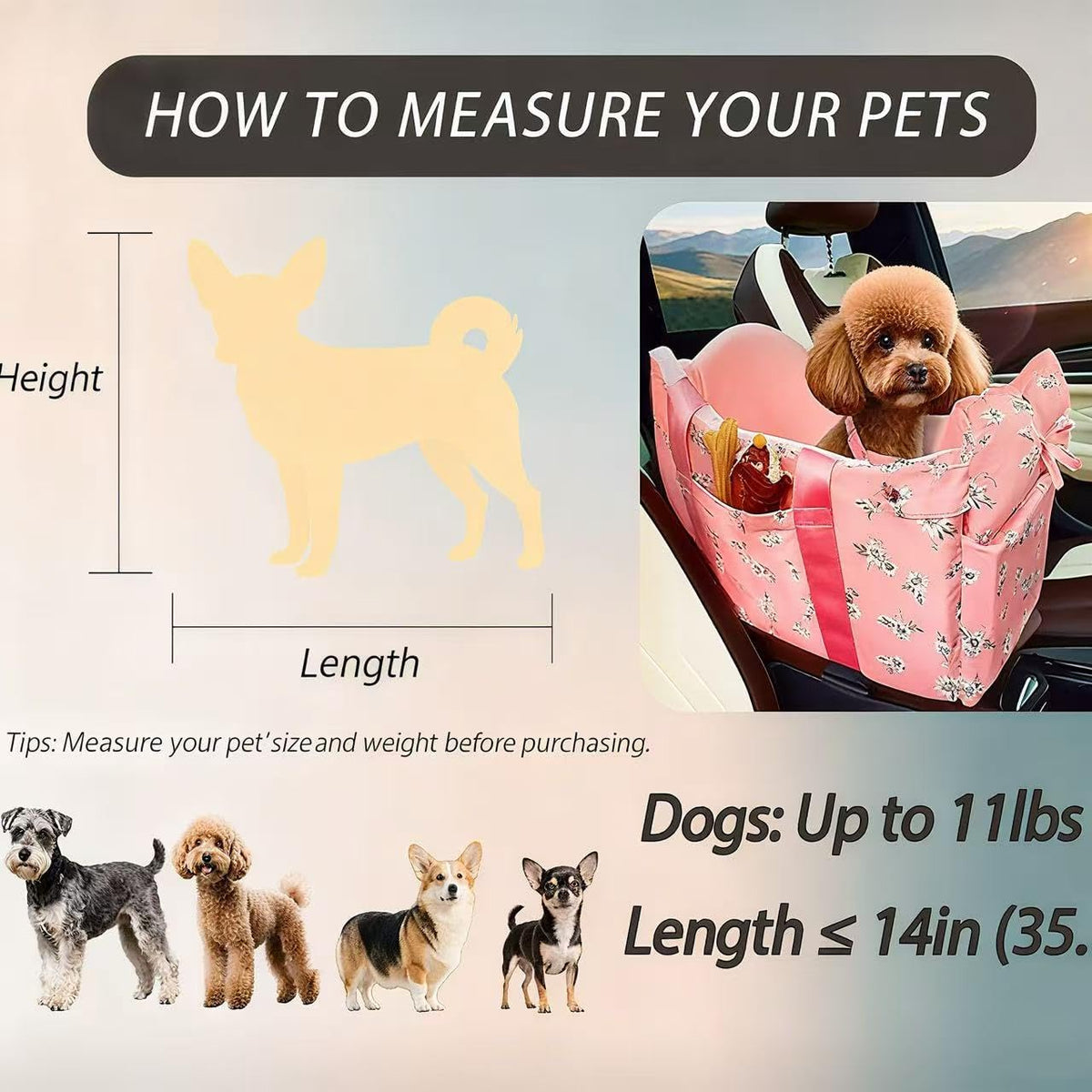 Console Dog Car Seat - Portable Dogs Armrest Booster Seat