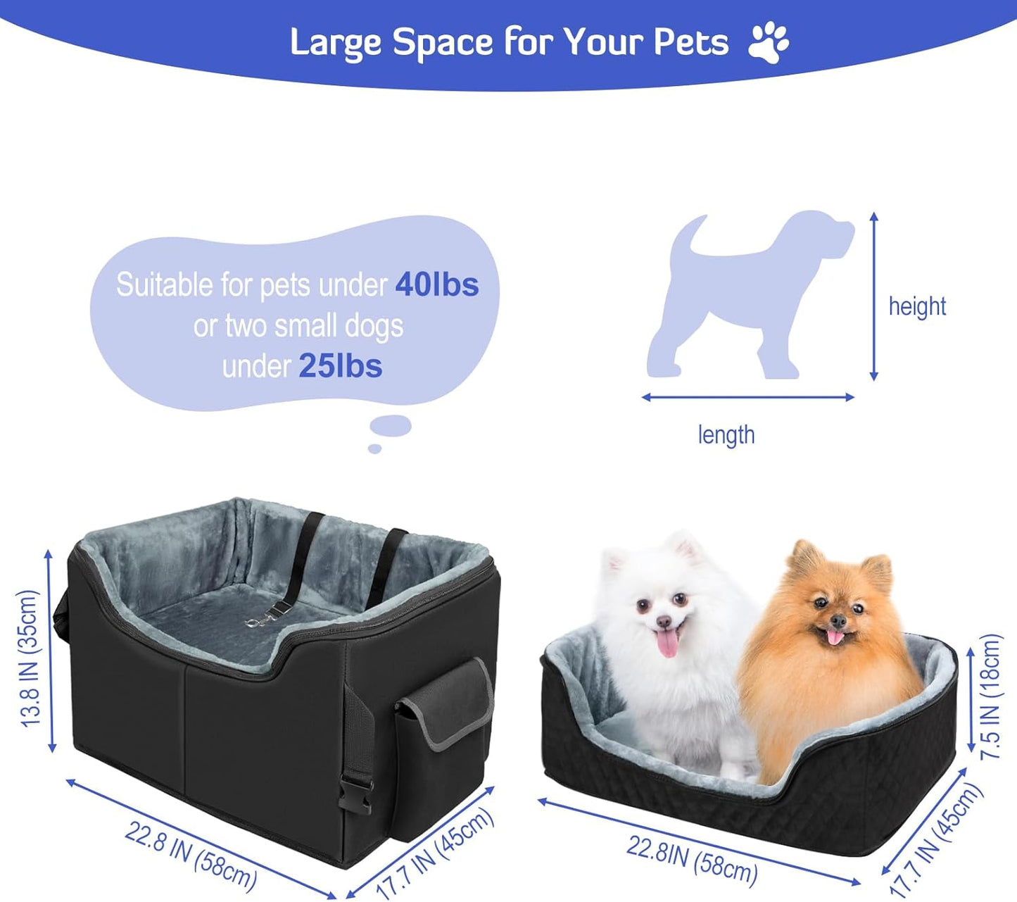 Dog Booster Car Seat for Small Medium Dogs, Elevated Pet
