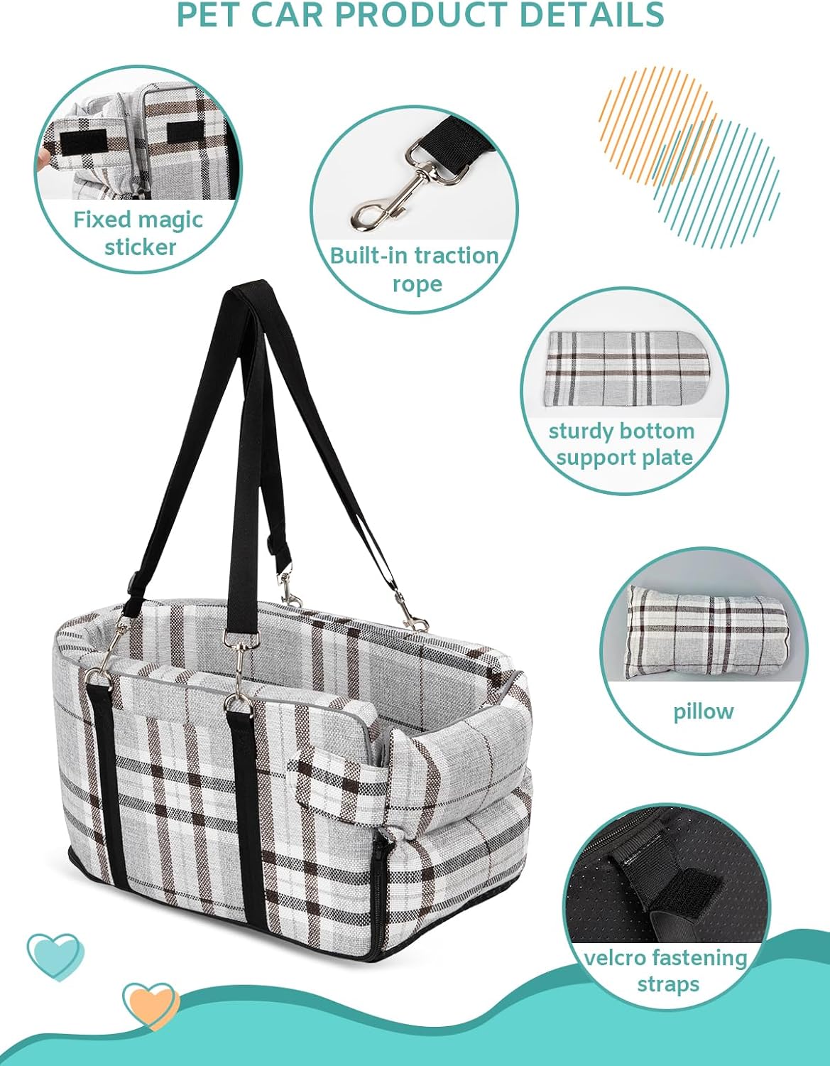 Small Dog Car Seat, Portable Dog Seat with Soft Washable