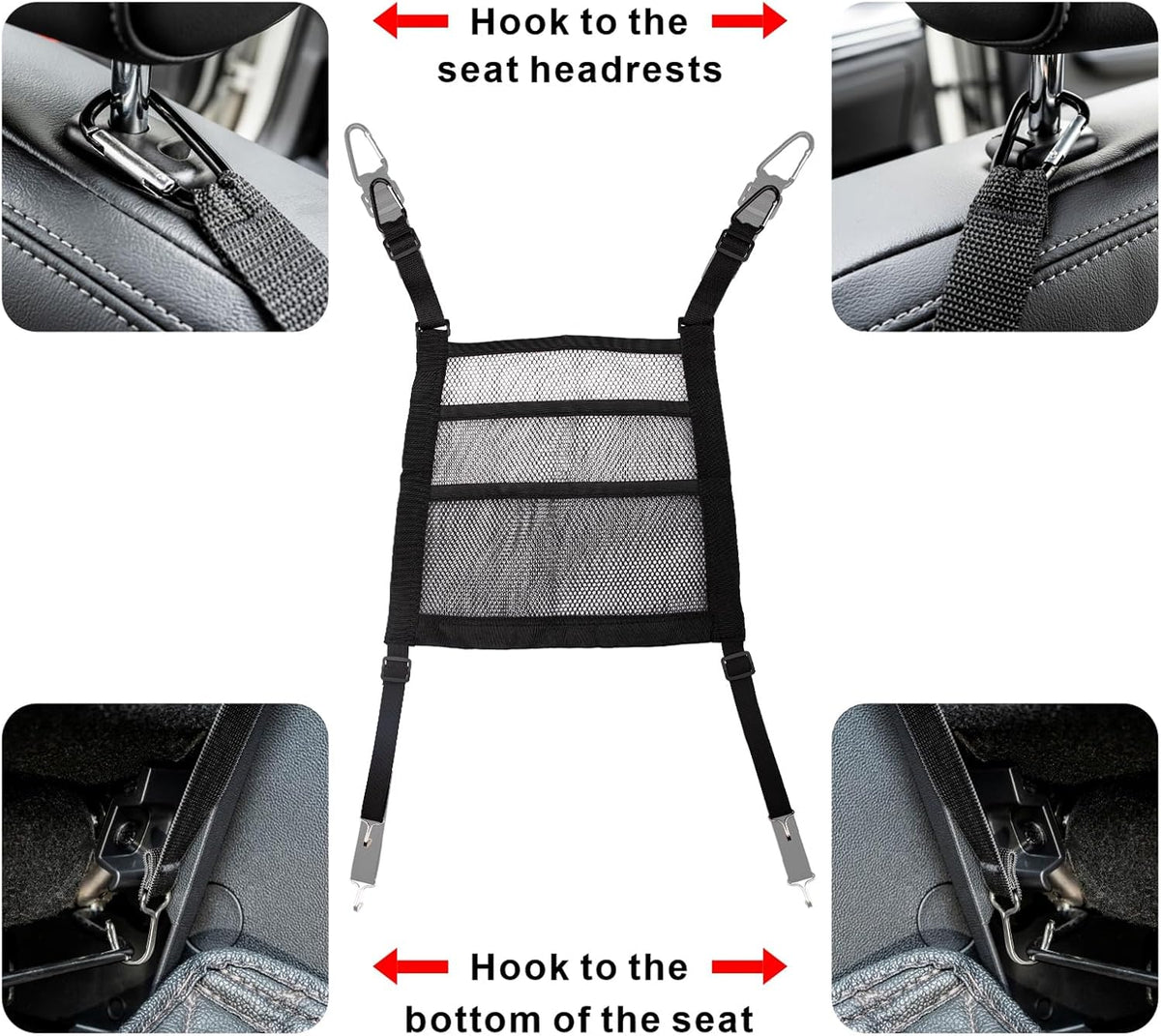 3 Layer Car Mesh Organizer Between Front Seat Backseat Mesh Storage Net Kid Dog Pet Barrier Car Net Pocket Handbag Tissue Purse Holder for SUV, Van